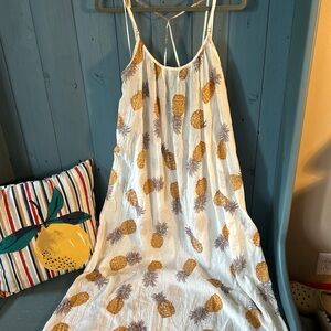 Love Stitch White with Pineapple Print Beach Maxi Dress | Size S/M
